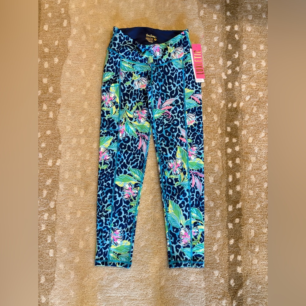 Lilly Pulitzer Blue Tropical Leopard Print Active Leggings